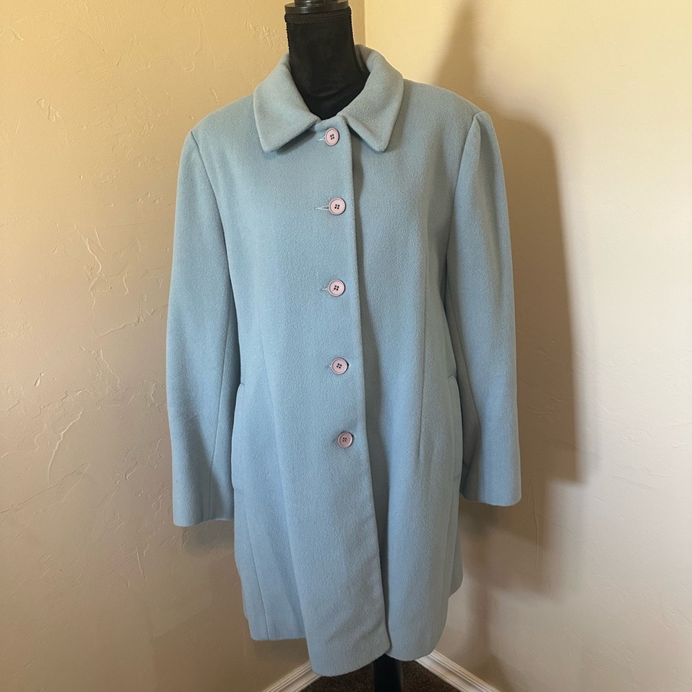 Vintage Light Blue Anne Klein Cashmere-Wool Blend Winter Pea Coat